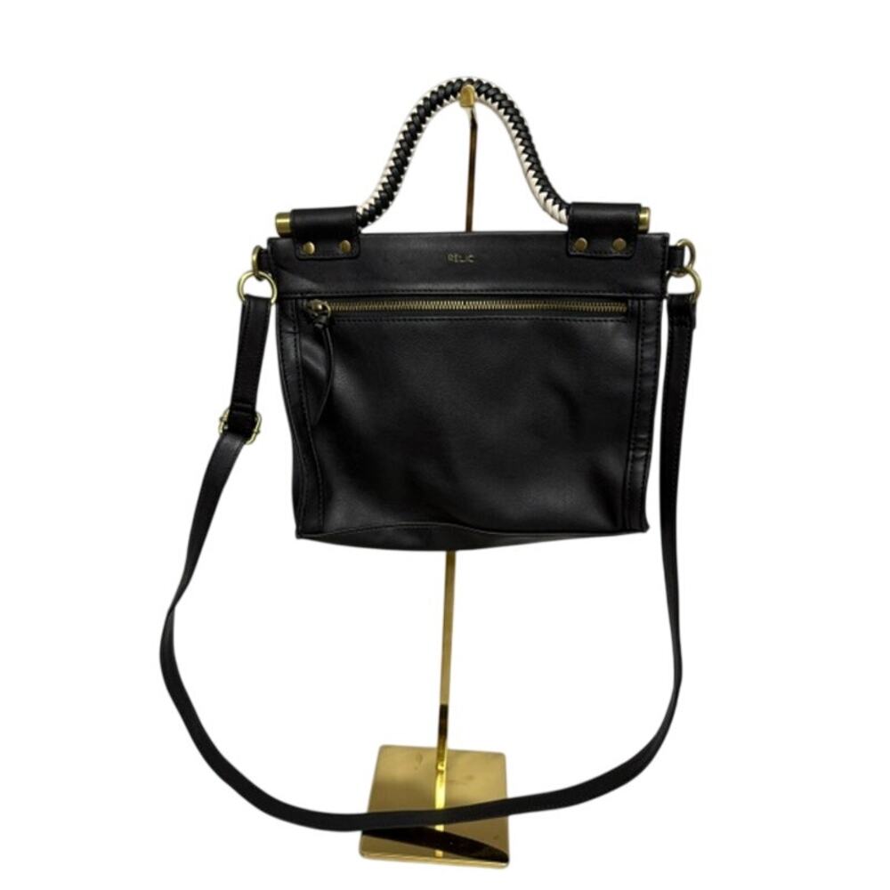 Relic by Fossil Black Faux Leather Crossbody Bag Braided Handle Gold Hardware